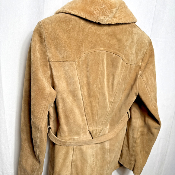 Vintage 1970s Split End Ltd Leather Jacket Women’s Medium Wool Trim Belted FLAWS - Picture 9 of 12